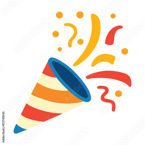Colorful Party Popper Cone Celebration Confetti Explosion Festive Event Decoration Vector Illustration Design
