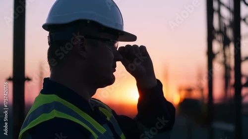 Silhouette of a worker at sunset