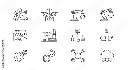 Modern industrial technology icons representing automation manufacturing logistics smart factory and industry 40 vector