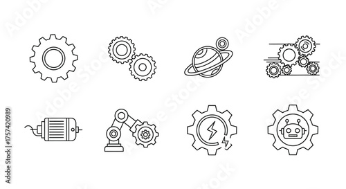 Set of mechanical gears and engineering symbols for industry and technology concepts vector