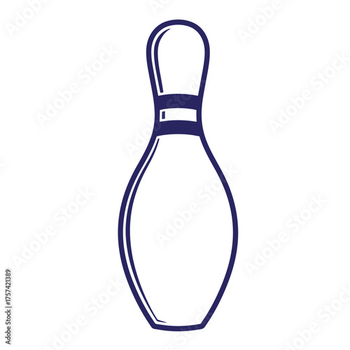 Simple and stylish dark blue outlined bowling pin on a clean white background