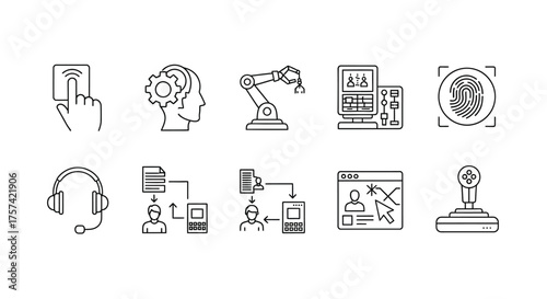 Modern technology icons representing automation innovation digitalization and connectivity set vector