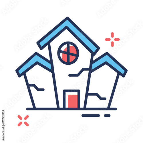 Creepy haunted house icon for horror and Halloween night scenes.
