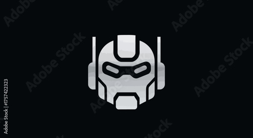 Silver robot head icon with antennas on a black background