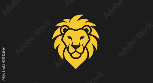 Gold lion head icon on black background