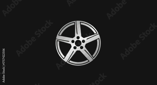 Silver wheel rim with a five spoke design on a black background