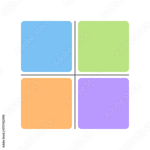 カラフルなポジショニングマップのテンプレート（正方形）　四象限図ベクターイラスト