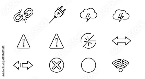 Set of thin line icons representing digital technology and connectivity symbols vector