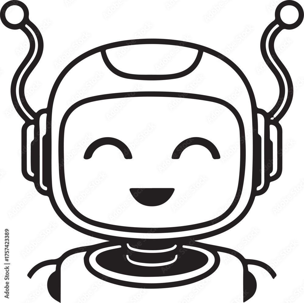 Fototapeta premium Smiling robot head with antenna isolated on white background for technology concept