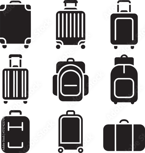 Various luggage and backpack icons suitcase travel