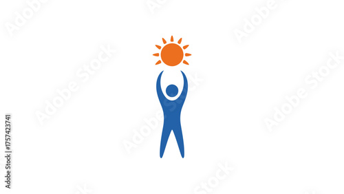 Happy Person Raising Sun Icon: Freedom, Success, Optimism and Joy