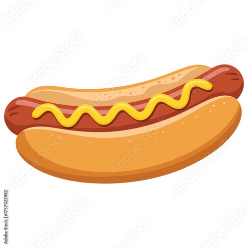 A classic hot dog with a generous squiggle of yellow mustard