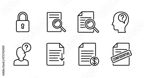 Collection of security and confidentiality icons for digital information management and data protection vector
