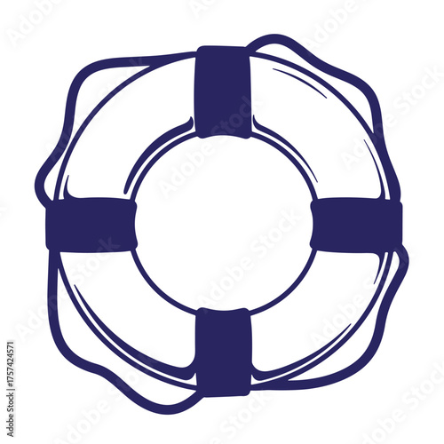 Simple navy blue lifebuoy ring isolated on white background perfect for maritime designs