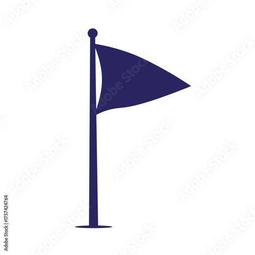 Simple navy blue triangular flag symbol icon on white background isolated illustration