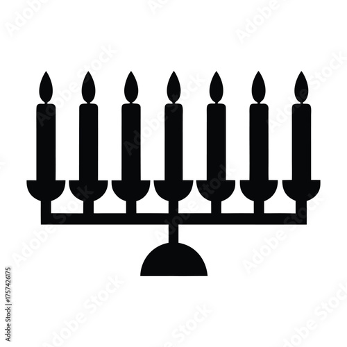Hanukkah candles glowing in a row vector silhouette illustration
