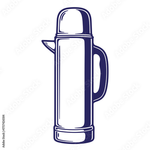 Vector illustration of a classic insulated thermos flask with handle and spout