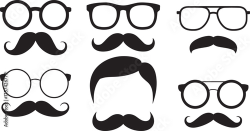 Black silhouette glasses and mustaches eyewear