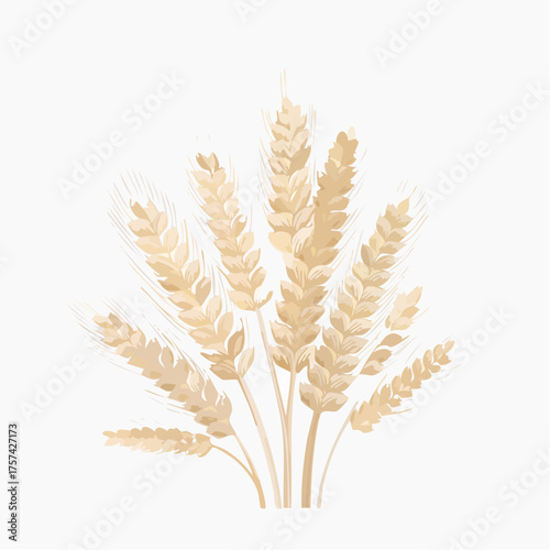 A gold icon design of ears of wheat isolated on a white background, representing the agriculture harvest of cereal grain for bread