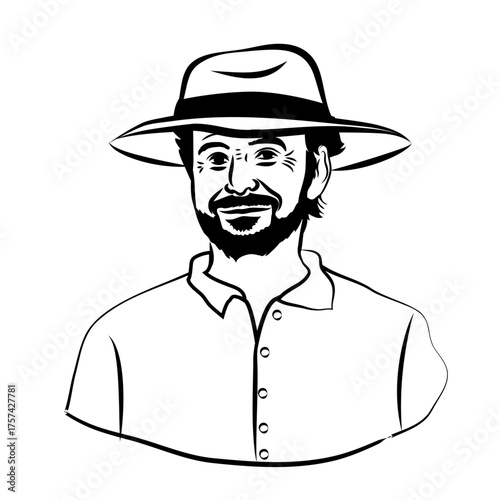 Hombre con sombrero y camisa blanca ilustración retro vintage estilo grabado