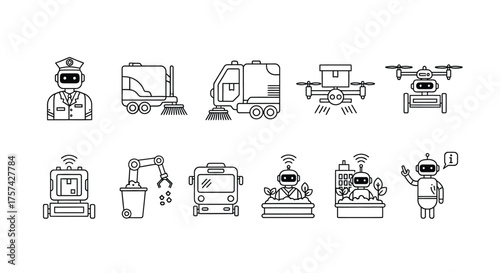 Set of service robots isolated on white background for various applications