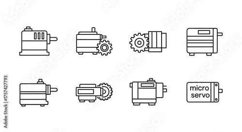 Micro servo motor icons isolated on white background for robotics and electronics