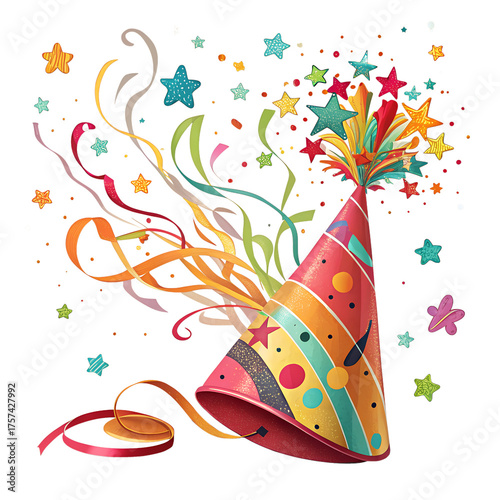 party hat and confetti