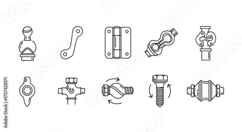 Set of mechanical part icons isolated on white background for engineering use