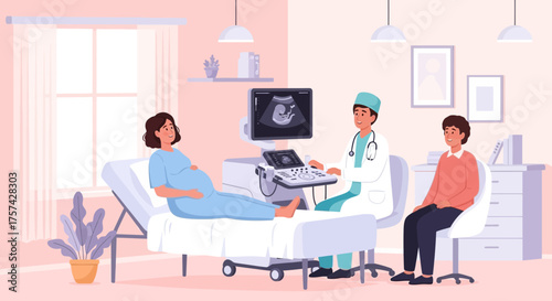 Prenatal Consultation: Doctor Performs Ultrasound Examination for Expectant Parents