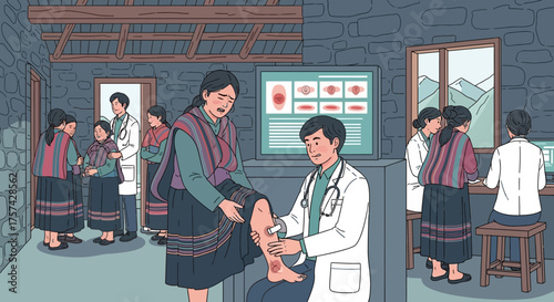 Rural clinic visit in mountainous region providing healthcare services to locals