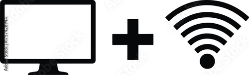 Computer and wifi icon isolated on white background, representing connectivity, technology, and digital communication in a simple and modern design for various applications