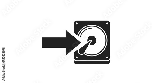 Hard drive backup line icon isolated on white background, vector illustration