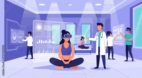 Virtual Reality Therapy: Doctor Supervising Patients in a Modern Healthcare Setting