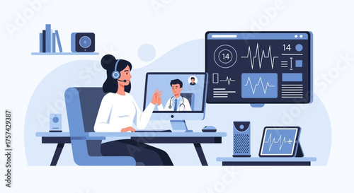 Virtual Healthcare Consultation: Woman Teleconferencing with Doctor Online