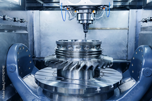 Obraz na płótnie Producing precision turbine wheel part with five axis arm CNC machine