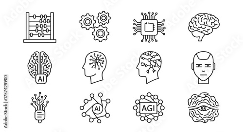 Artificial intelligence vector linear icons set isolated on white background