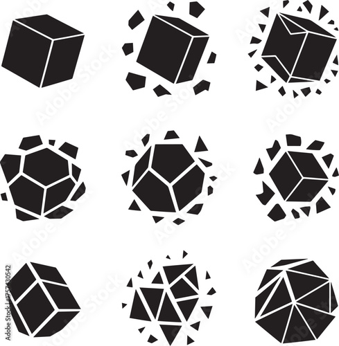 Geometric shapes breaking apart and reforming abstract