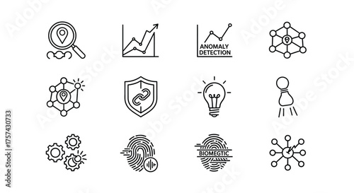 Data science and machine learning line icons isolated on white background
