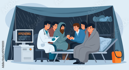 Emergency response to hypothermia patients in a makeshift shelter during inclement weather