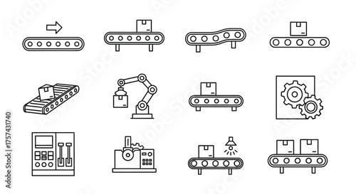 Conveyor belt vector icons isolated on white background in line design