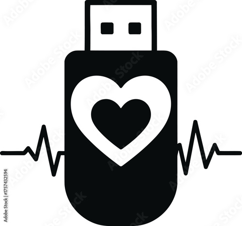 Minimalist heart icon symbolizing love storage within a usb flash drive