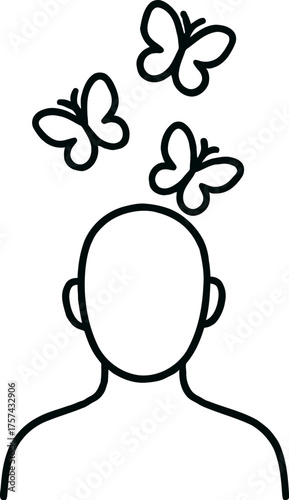 Person releasing anxieties with butterflies flying from their head illustration