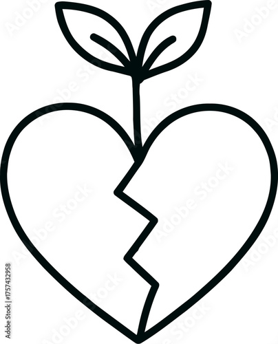 Small sprout growing from a cracked heart symbolizing resilience after heartbreak