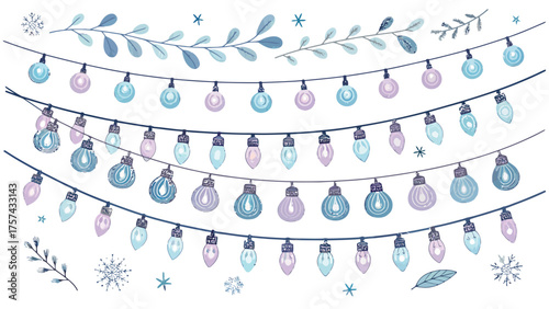Winter Holiday String Lights and Twigs Illustration