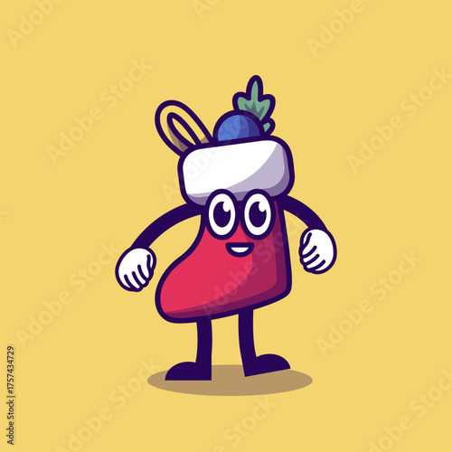Cute Christmas Sock Mascot Vector Illustration