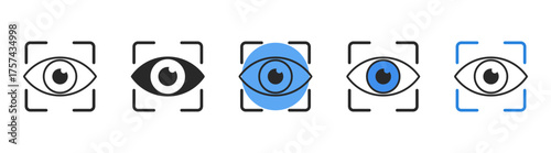 Eye scan biometric security icon — digital iris recognition and vision technology design, modern identification and surveillance symbol on transparent background.