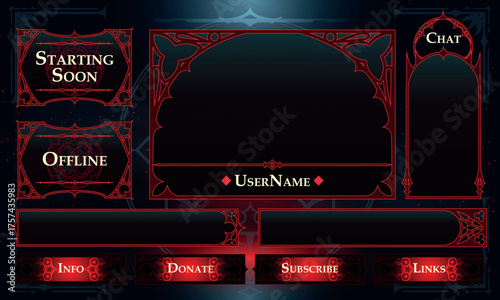 Set of Dark Fantasy User Interface Elements. Fantasy gothic stream overlay. Vector Illustration EPS10