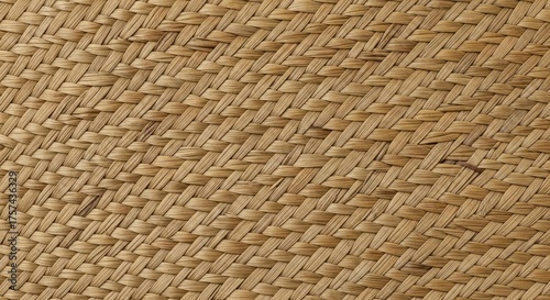 Detailed Macro of a Diagonal Wicker Weave with Natural Golden Fibers