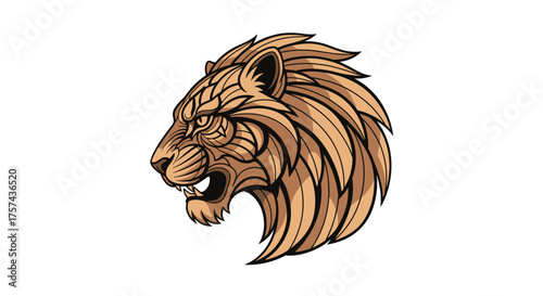 Majestic lion head roaring with fierce intensity and detailed artistic style.