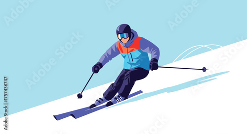 A skilled skier gracefully carves down a snowy mountain slope.